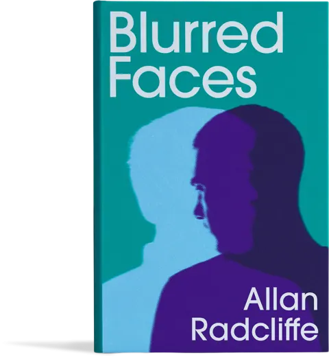 Cover of Blurred Faces by Allan Radcliffe — two overlapping silhouetted heads in pale blue and deep purple on a teal background